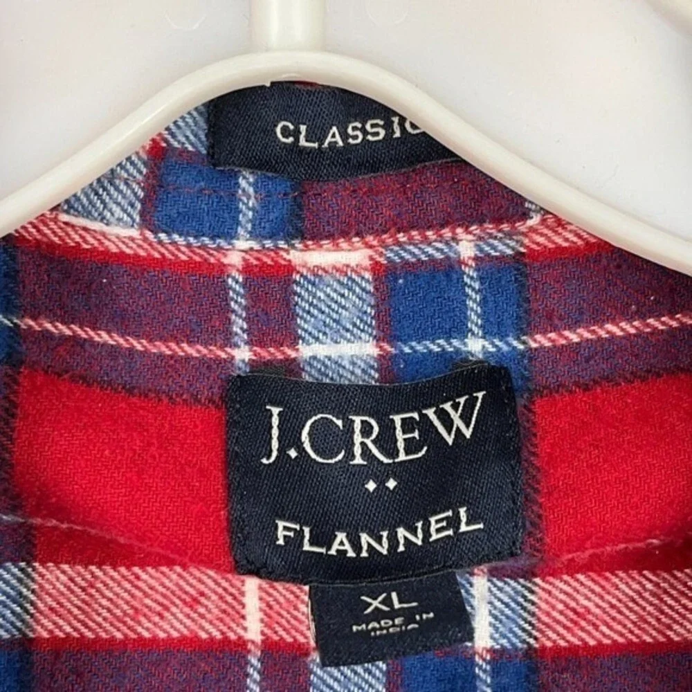 J Crew XL Red Blue Plaid Flannel Shirt Long Sleeve Cotton‎ Button Down